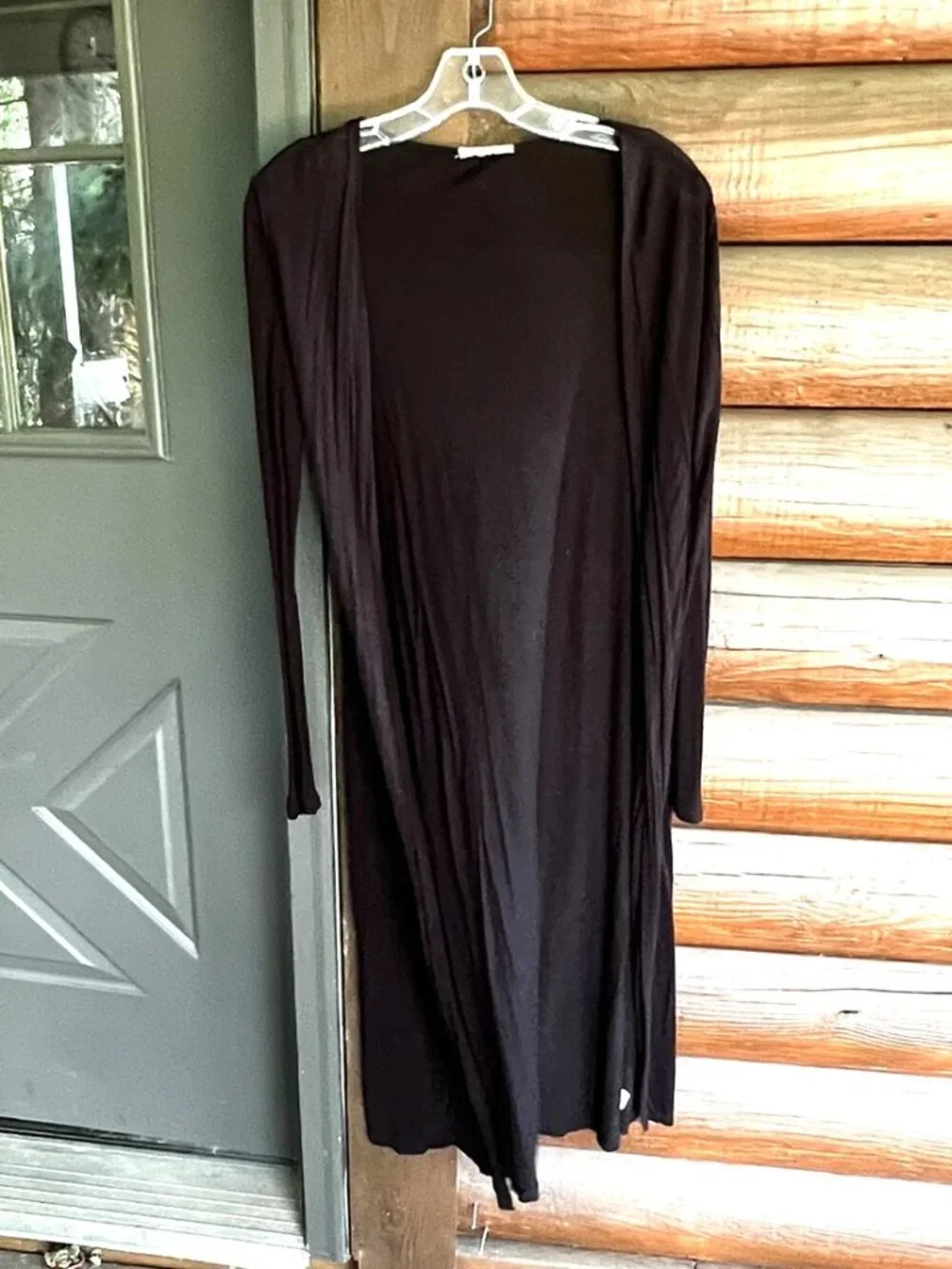 Zenana Outfitters Sheer Black Chico Long Sleeve Open Front Midi Duster, Size S
